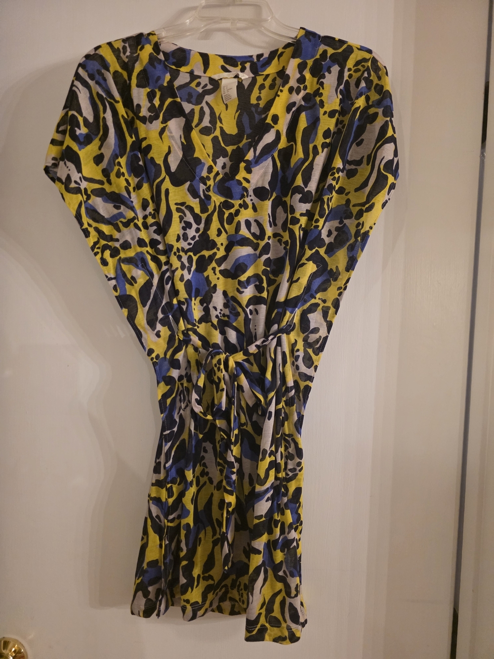 Vibrant Abstract Print Tie-Waist Dress or CoverUp - Yellow & Blue